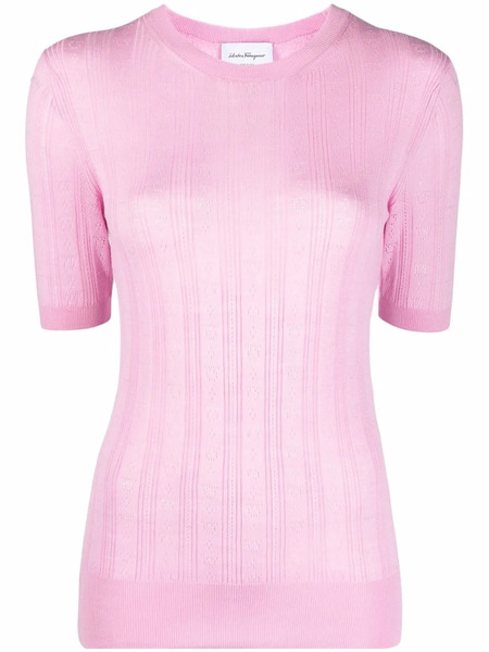 Ferragamo Gancini-pattern Short-sleeve Knitted Top - Pink 