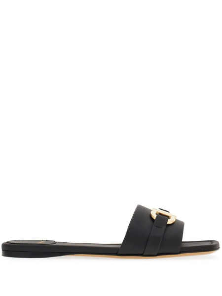  Ferragamo Gancini-plaque Leather Slides - Black 