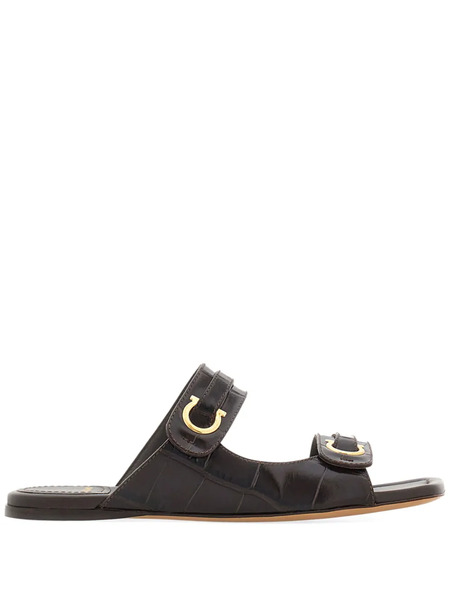  Ferragamo Gancini-plaque Leather Slides - Brown 