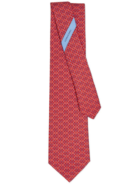  Ferragamo Gancini Print Tie - Red 