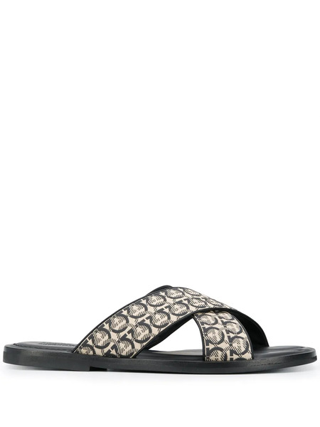  Ferragamo Gancini Printed Pool Slides - Neutrals 