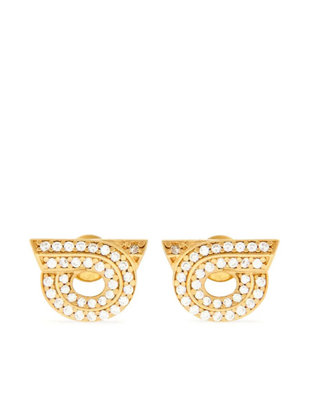  Ferragamo Gancini Rhinestone-embellished Earrings - Gold 