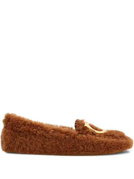  Ferragamo Gancini Shearling Loafers - Brown 