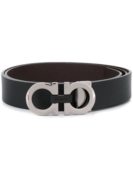  Ferragamo Gancini Silver-tone Hardware Belt - Black 