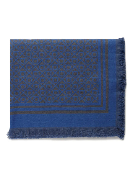  Ferragamo Geometric-pattern Fringed Scarf - Blue 
