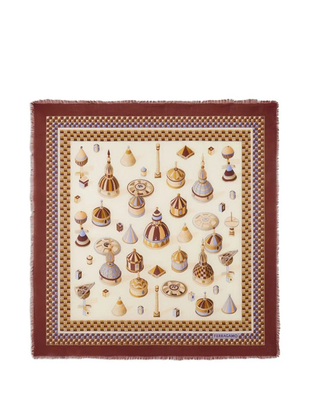  Ferragamo Geometrical Renaissance Print Scarf - Neutrals 