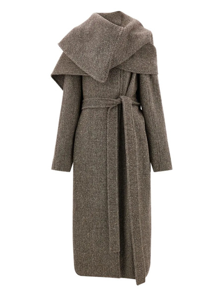  Ferragamo Herringbone Belted Coat - Brown 
