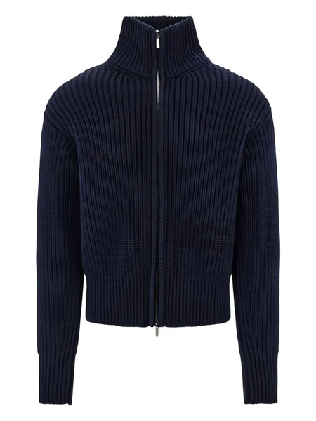 Ferragamo High-collar Ribbed-wool Jacket - Blue 
