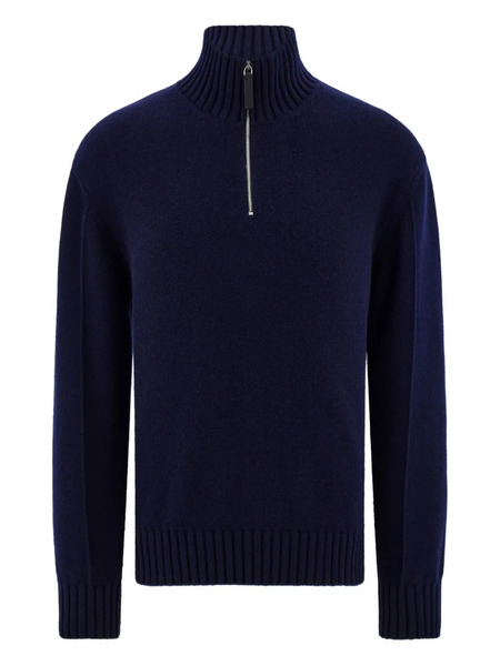  Ferragamo High Neck Ribbed Pullover - Blue 