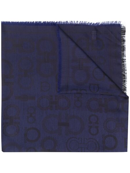  Ferragamo Jacquard Gancini Pattern Scarf - Blue 