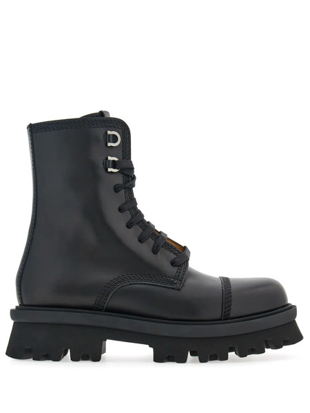  Ferragamo Lace-up Leather Boots - Black 