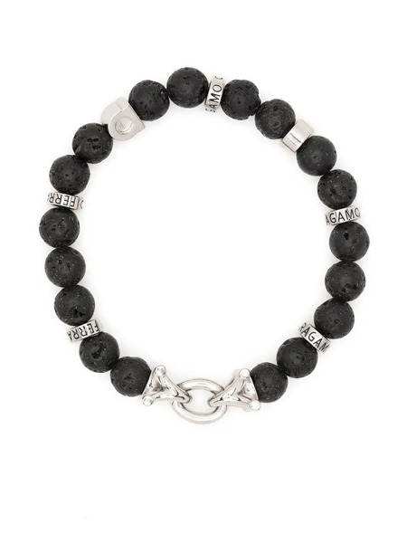  Ferragamo Lava Stone Bead Gancini Bracelet - Black 