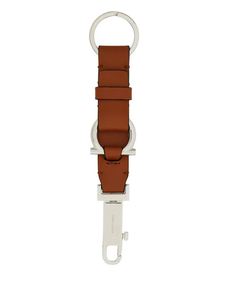  Ferragamo Leather Gancini Strap Keyring - Brown 