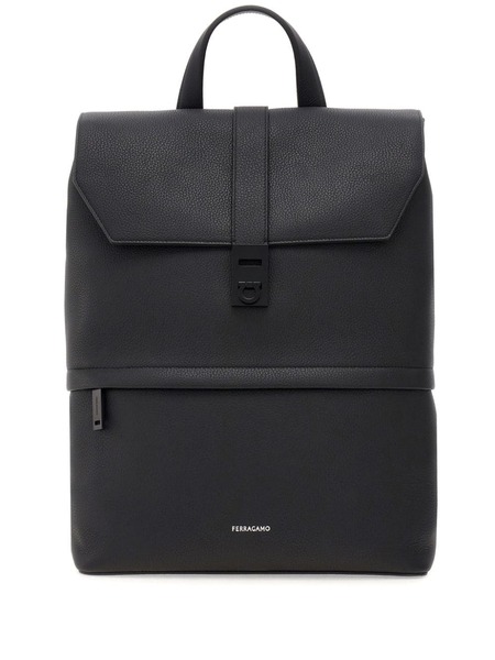  Ferragamo Logo-debossed Leather Backpack - Black 