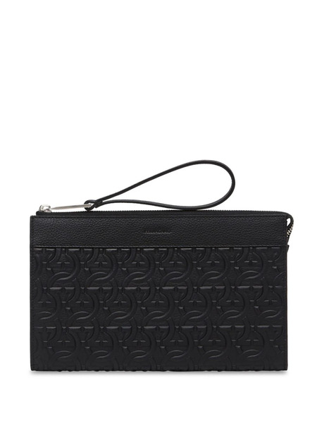 Ferragamo Logo-embossed Leather Clutch Bag - Black 