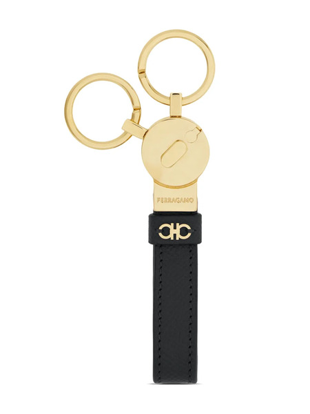  Ferragamo Logo-embossed Leather Keychain - Black 
