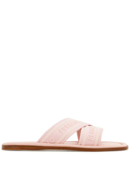 Ferragamo Logo-jacquard Crossover-strap Slides - Pink 