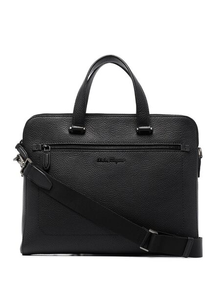  Ferragamo Logo-plaque Leather Briefcase - Black 