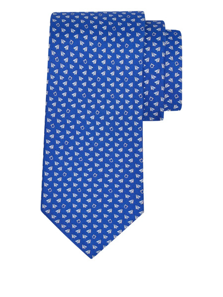  Ferragamo Mail Print Silk Tie - Blue 