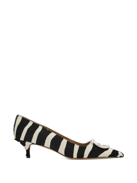  Ferragamo Maxi Gancini Zebra Buckle Pumps - White 