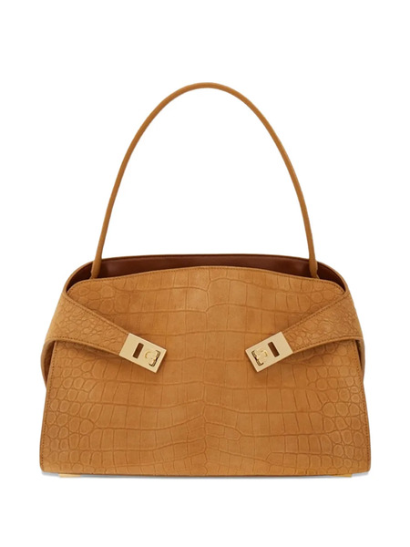  Ferragamo Medium Hug Suede Shoulder Bag - Brown 