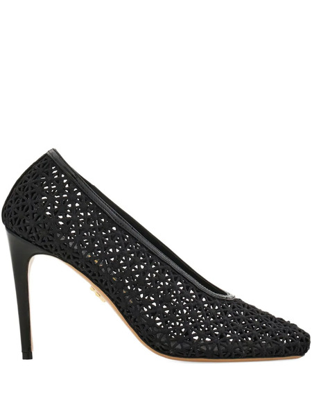  Ferragamo 90mm Macramé Pumps - Black 
