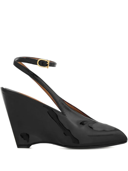  Ferragamo 90mm Peep-toe Ankle-strap Wedge Pumps - Black 