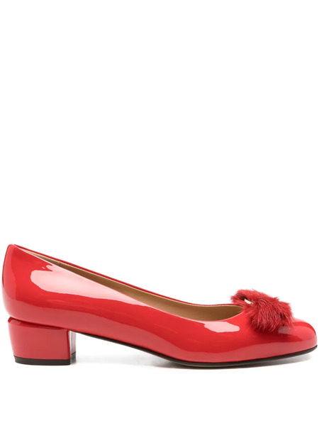  Ferragamo 30mm Vara Leather Flat Pumps - Red 