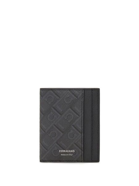  Ferragamo Monogram Card Holder - Black 