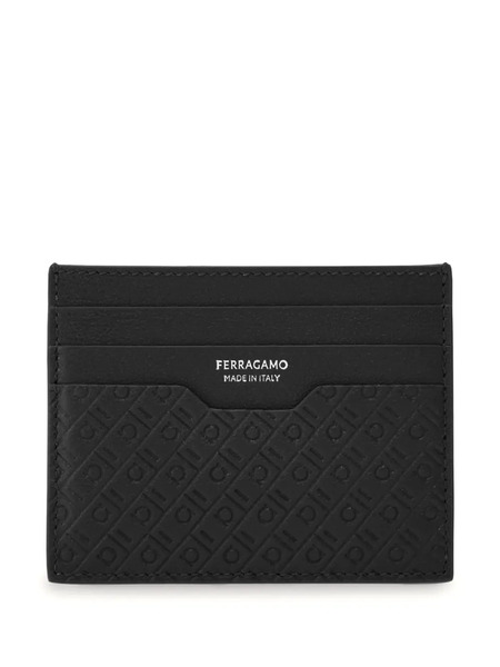  Ferragamo Monogram Card Holder - Black 