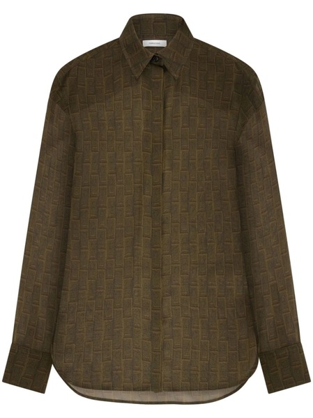  Ferragamo Monogram Silk Shirt - Green 