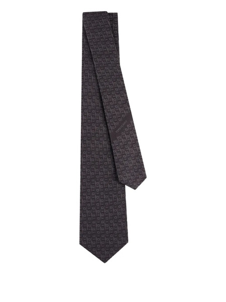  Ferragamo Monogram Silk Tie - Black 