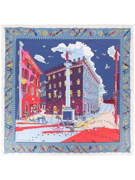  Ferragamo Palazzo Spini-feroni Print Scarf - Blue 