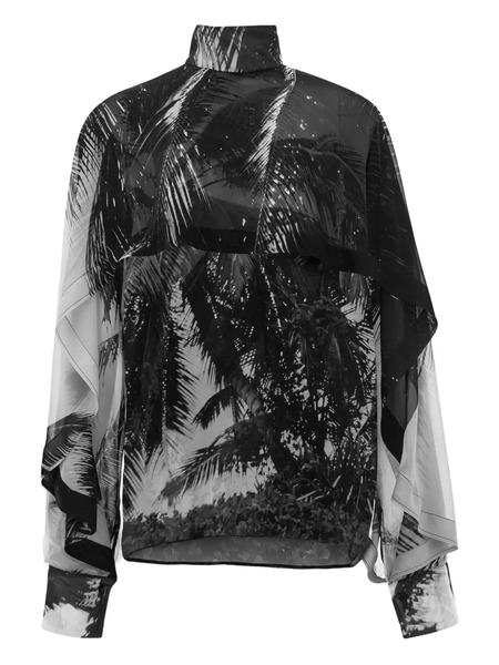  Ferragamo Palm-tree Print High-neck Shirt - Grey 