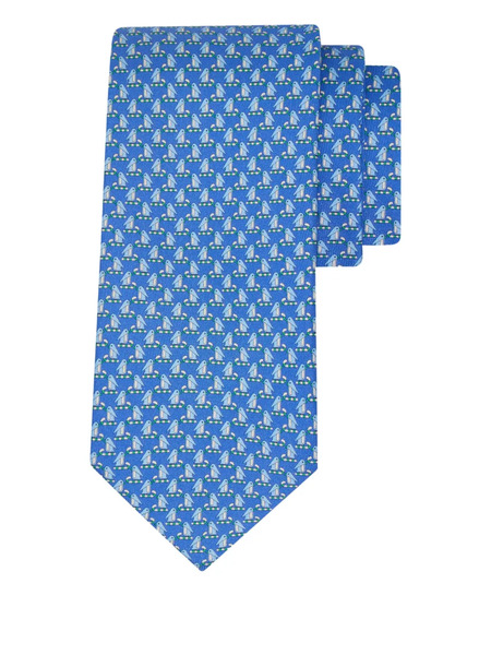  Ferragamo Penguin Print Silk Tie - Blue 