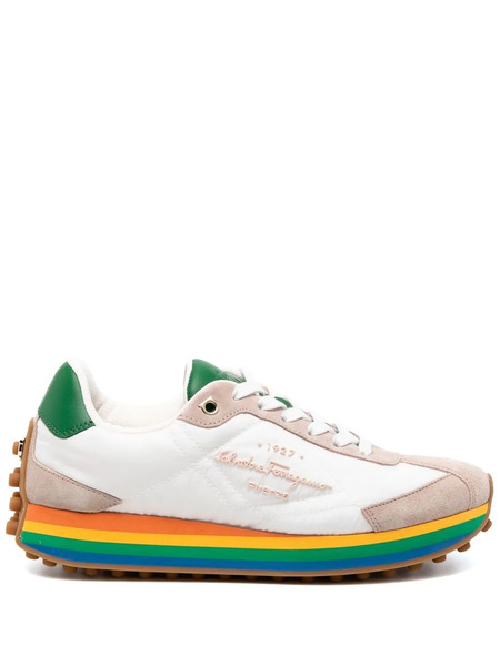  Ferragamo Rainbow-soled Low-top Sneakers - White 