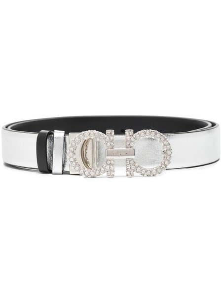  Ferragamo Rhinestone Buckle Belt - Silver 