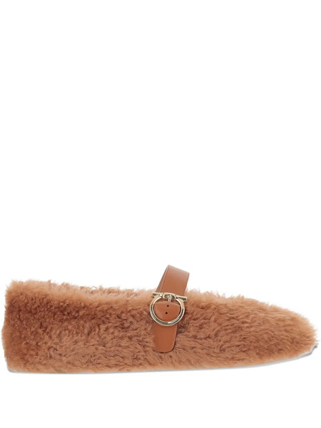  Ferragamo Shearling Ballet Flats - Brown 