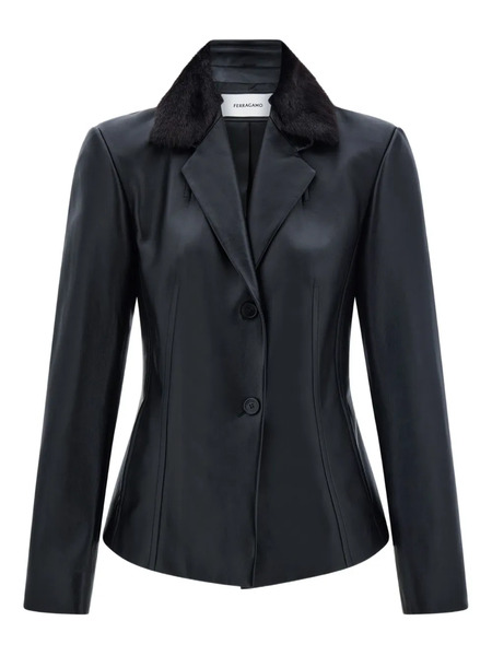  Ferragamo Shearling-collar Nappa Blazer - Black 