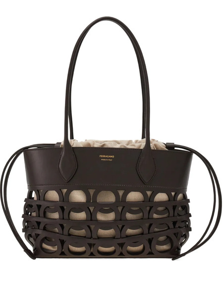  Ferragamo Small Gancini Tote Bag - Brown 