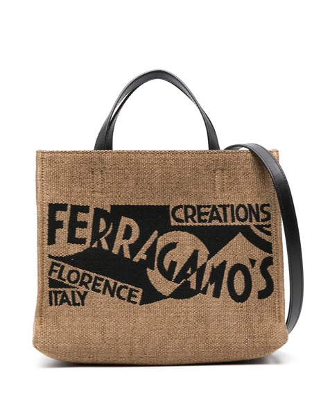  Ferragamo Small Logo-embroidered Tote Bag - Neutrals 