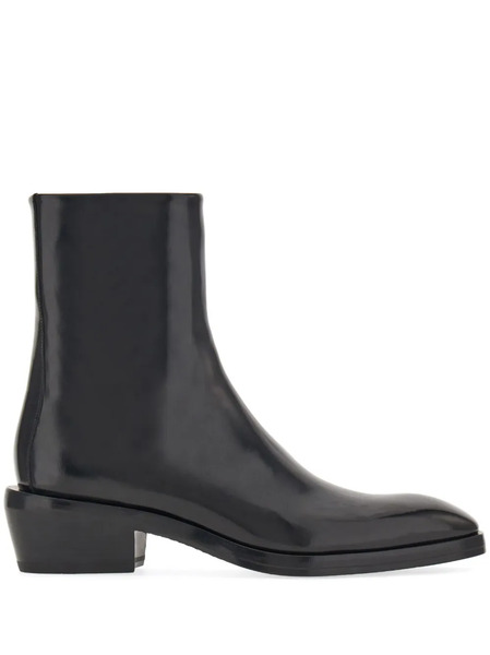  Ferragamo Squared-toe Leather Ankle Boots - Black 