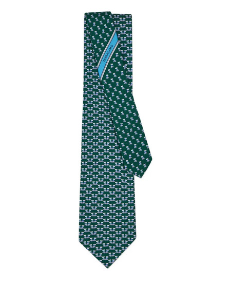  Ferragamo Terrier-print Silk Tie - Green 