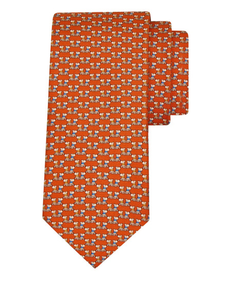  Ferragamo Terrier Print Silk Tie - Orange 