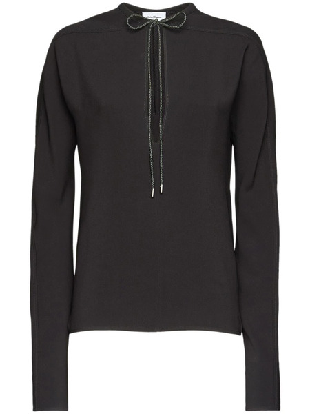  Ferragamo Tie-neck Long-sleeve Blouse - Black 