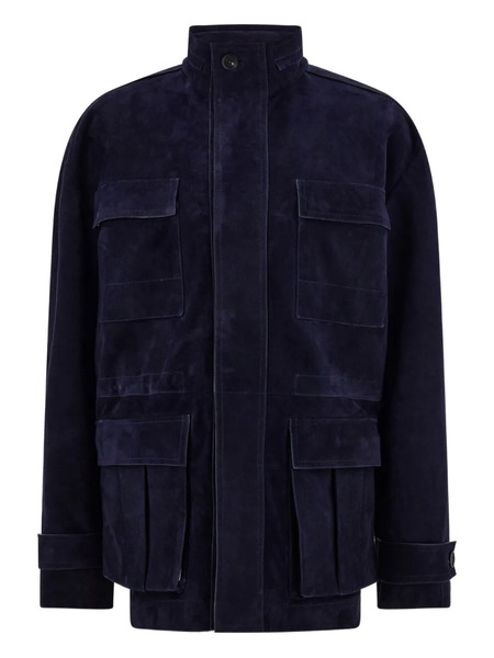  Ferragamo Utility Pockets Suede Blouson - Blue 