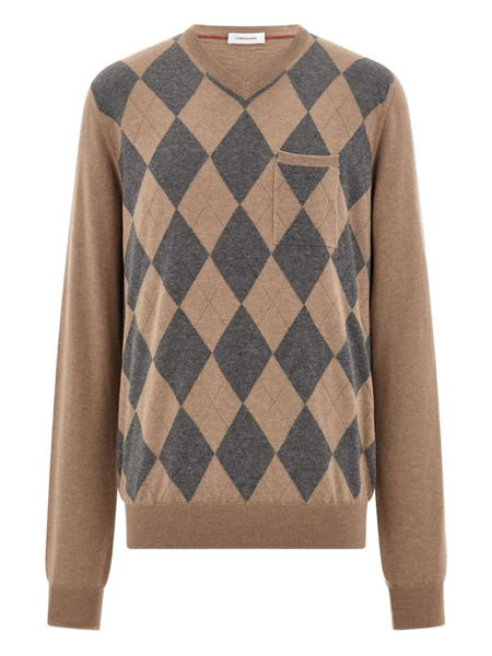  Ferragamo V-neck Argyle Virgin-wool Sweater - Neutrals 