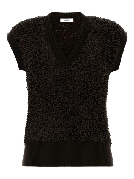  Ferragamo V-neck Bouclé Top - Brown 