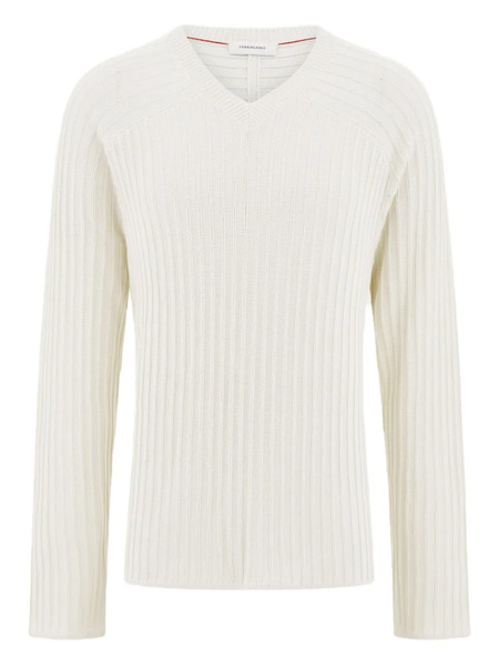  Ferragamo V-neck Ribbed Sweater - Neutrals 