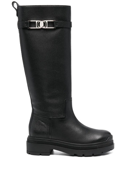  Ferragamo Vara Chain Knee-high Boots - Black 